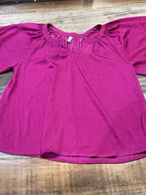 glam Fuchsia Short-Sleeve Gathered-Neck Blouse